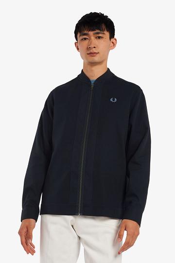 Koszule Fred Perry Bomber Neck Zip Through Męskie Granatowe | PL 1485DFMN